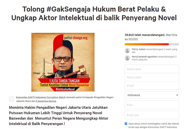 Bisakah Petisi Online ‘Tuntut Hukum Berat Penyiram Novel’ yang Sudah Diteken Puluhan Ribu Orang, Ubah Putusan?