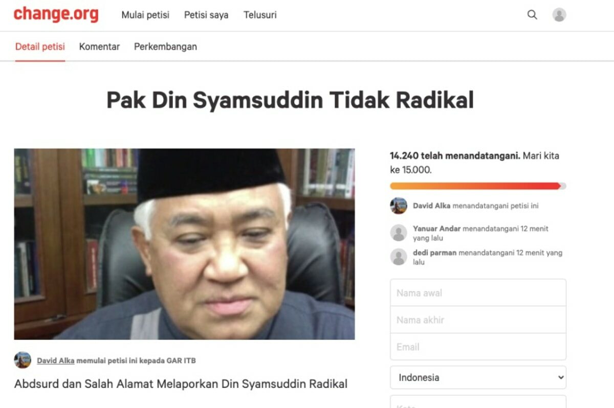 Tolak Tudingan ‘Din Syamsuddin Radikal’, 14 Ribu Orang Lebih Sudah Teken Petisi