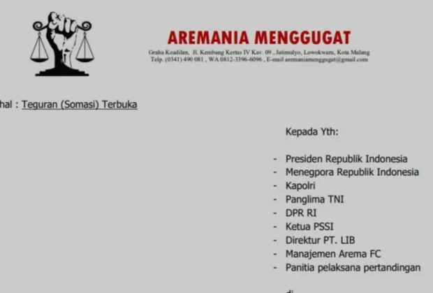 Aremania Somasi Jokowi ke Pengadilan Internasional, Gugat 9 Tuntutan
